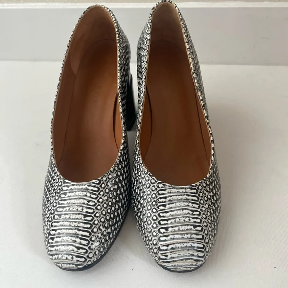 Robert Clergerie Paris crocodile leather  black & white block heel pumps sz 38 - Picture 2 of 6
